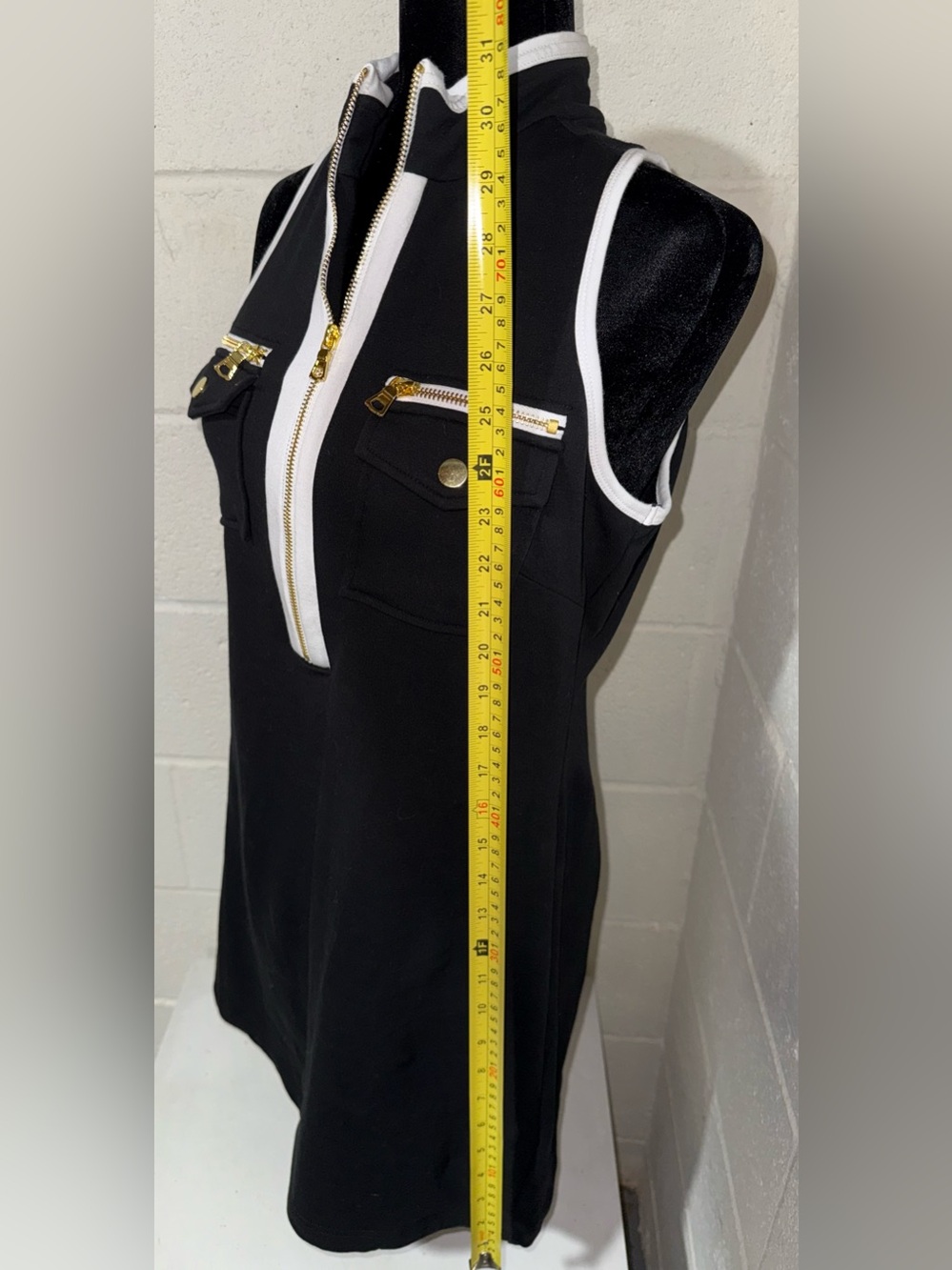 Boston Proper Black Mini Dress with White Trim and Gold Hardware - Picture 6 of 7
